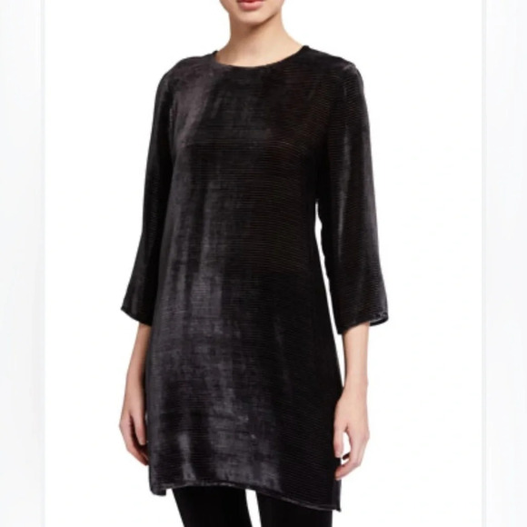 Eileen Fisher Velvet Burnout Silk Striped 3/4 Sleeve Tunic Size Large Petite. - Picture 1 of 7